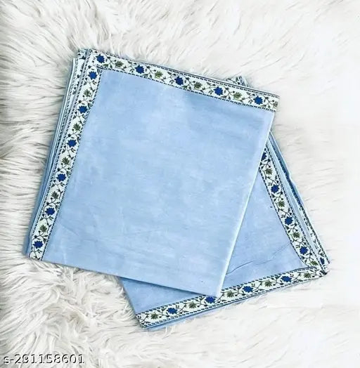 Blue cotton bed sheet pack of 2, 60x90 inches, with delicate floral border.