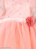 Peach net party dress for kids, high in low design with toy balloon print