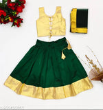 KRINTH KP Kids satin lehenga choli and net dupatta set, solid patterns, sleeveless, India-made