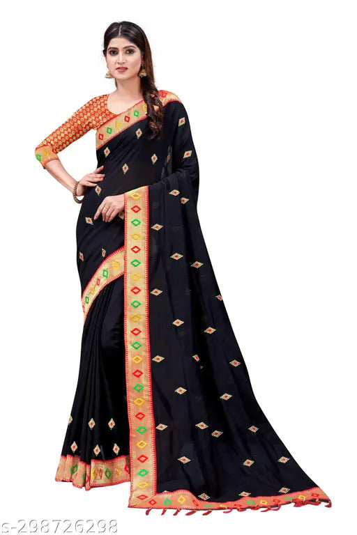 Black and gold embroidered saree with pallu