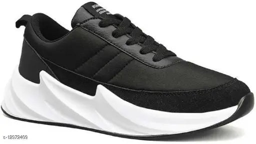 Black mesh sneakers for kids' casual running, partywear with lace-up fastening. Made in India." (97 characters)