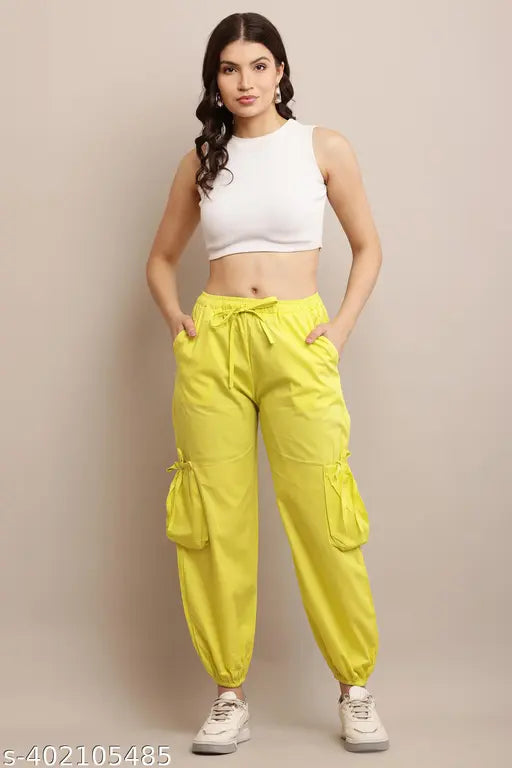 Yellow straight-leg tapered poplin cotton women's spring high-waisted casual pants