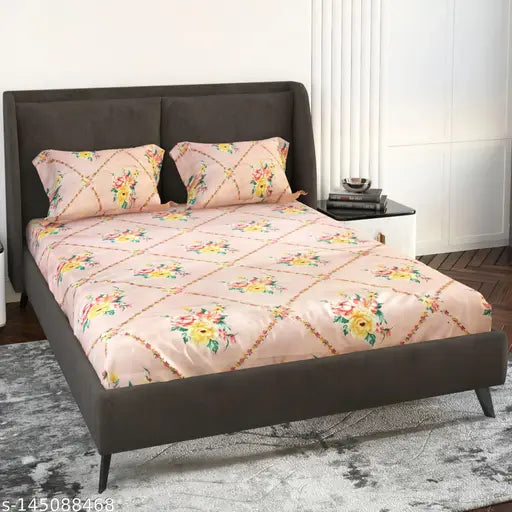 Pink Abstract Cotton King Flat Bedsheet
