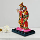 Multicolor poly resin Lord Radha Krishna Murti statue for puja home decor, India-made