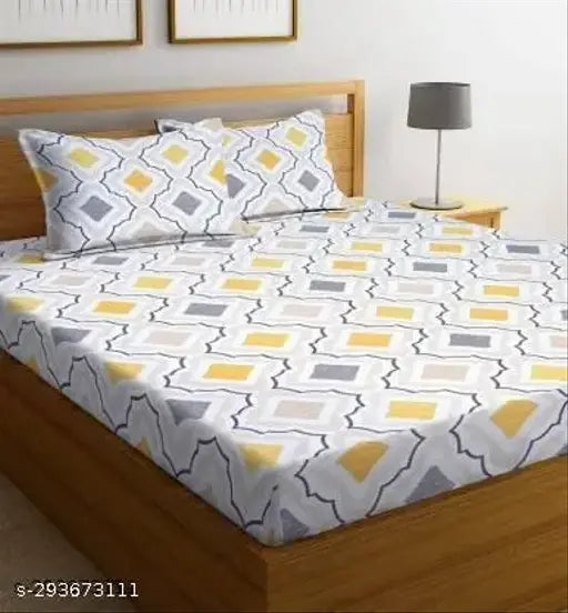 White Glace Cotton, Elastic Fitted King Size Double Bed Sheet with 2 Pillow Covers - Ideal for modern and classical homes, summer seasons, and perfect for outdoor spaces