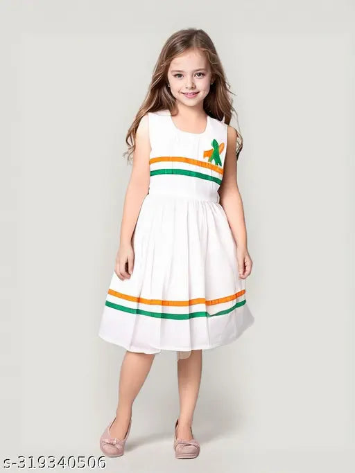 White cotton sleeveless plain print frock for baby girls