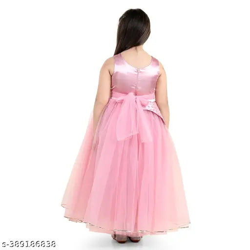 Pink chiffon party dress with sleeves and embellishments