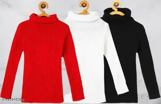 High Neck Casual Boys & Girls Multicolor Full Sleeve Sweater Pack of 3