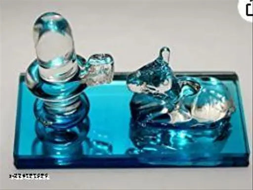 Crystal multicolor Lord Shiva and Nandi statue, attractive handicraft with natural shine, length 8cm, height 5cm (India)