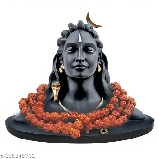 Black Rudraksha Mala Adiyogi Shiva Statue, religious idol for home & office decor (ADIYOGI JI)