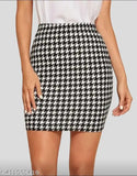 Houndstooth cotton blend pencil skirt for ladies, printed net pattern in size 26, 28, 30, or 32. Made in India