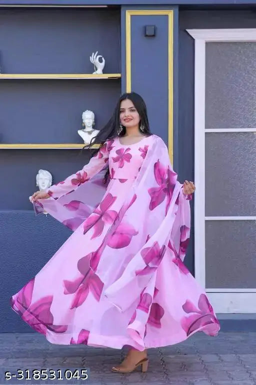 Georgette digital print blouse with dupatta, heavy georgette in trendy printed combo" (105 characters)