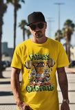 Regular men's cotton-blend t-shirt, short sleeves, printed design in various sizes, made in India
