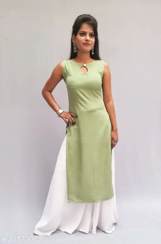 Sleeveless Diyaz Women's Crepe Kurta Palazzos - Indian Western wear, modern floral design