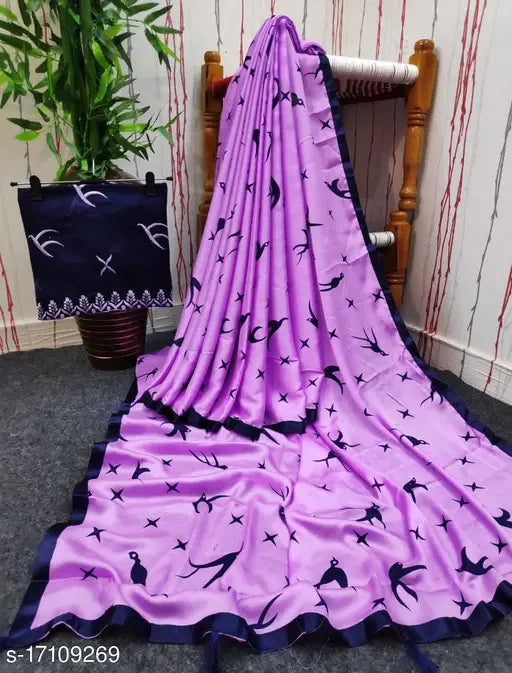 Chiffon printed net petite saree, separate satin blouse, free size Indian fashion