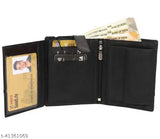 Black faux leather men's wallet, two-fold with textured pattern, imported from India