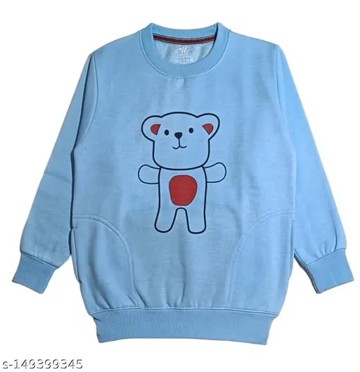 Cotton blend printed sky blue round neck sweatshirt for boys, ideal for winter in multiple sizes from 6-12 Months to 14-15 Years, made in India