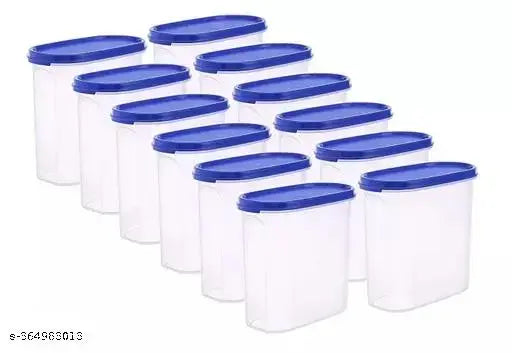 Set of 12 square blue plastic storage jars and containers, 1500ml