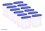 Set of 12 square blue plastic storage jars and containers, 1500ml