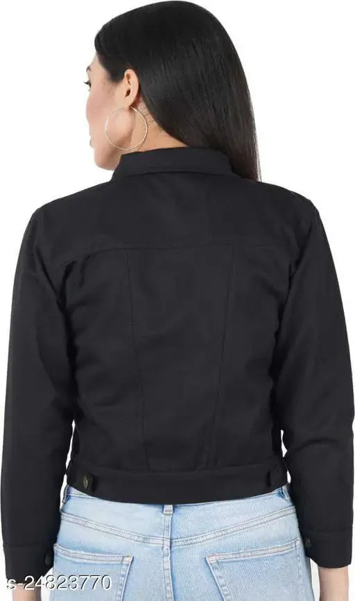 Denim three-quarter sleeve women's coat jacket, solid net pattern, S-XL sizes available