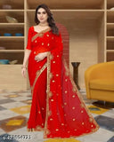 Red georgette sari with running blouse, women's fashion, traditional wear