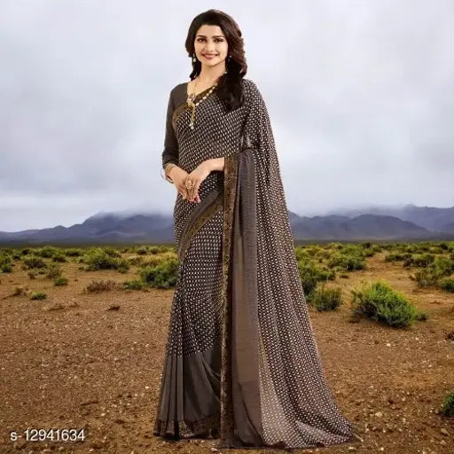 Elegant daily wear saree with sheer overlay and metallic border, in soft grey color