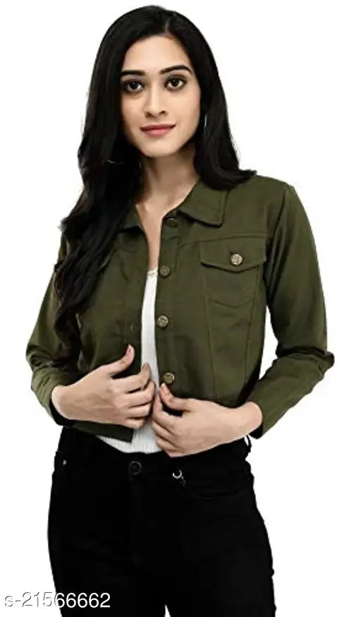 Denim Mehandi jacket for ladies, solid pattern, long sleeves, size S-XL, Indian origin