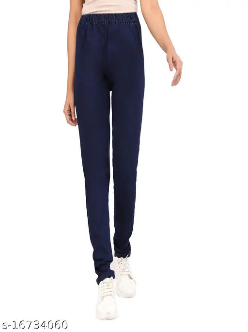 Denim skinny fit stretchable medium waist royalblue-navyblue jeggings for women pack of 2 on model