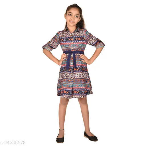 Colorful Indian print dress, sleeveless style with belted waist, knee length