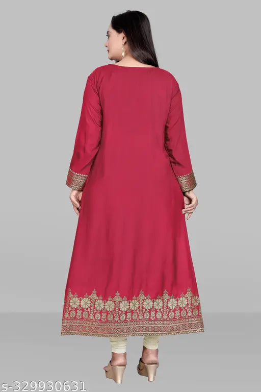 Red cotton blend women's kurta with stitching