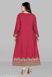 Red cotton blend women's kurta with stitching