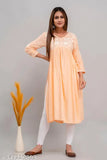 Orange cotton kurta, Lucknowi Chikan embroidery design