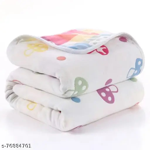 Mushroom 100% cotton, 6-layer muslin stroller cover & swaddle wrap. Breathable, versatile blanket ideal for winter, suitable for babies