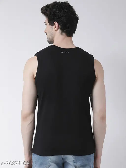 Black cotton men's gym vest: sleeveless, breathable, and high-performance for workouts