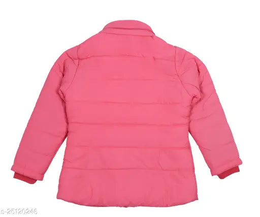 Pink quilted jacket with a hood, ideal for cold weather