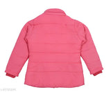 Pink quilted jacket with a hood, ideal for cold weather