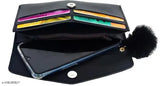 Black leather fancy clutch with multiple card slots and a matching tassel