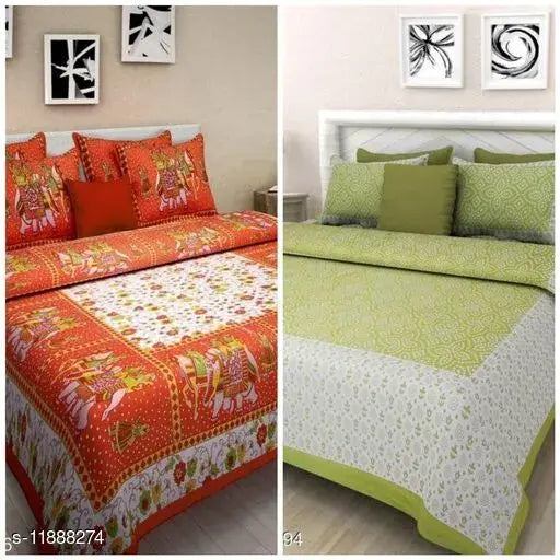 Fine cotton combo bedsheets, king size, 2-pack, high-quality bedding from India