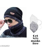 Wool balaclava cap with N95 masks, fur net pattern for cold weather protection (2pcs), Indian-made