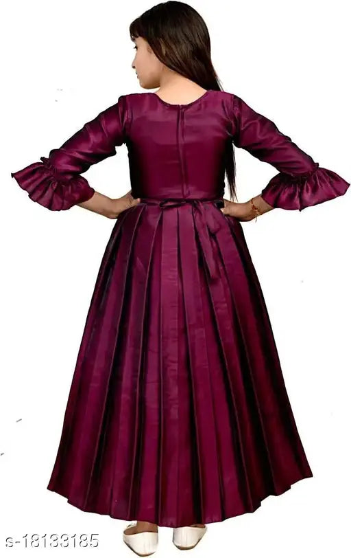 Silk maxi dress for girls party wear, solid pattern, shoulder straps, India origin