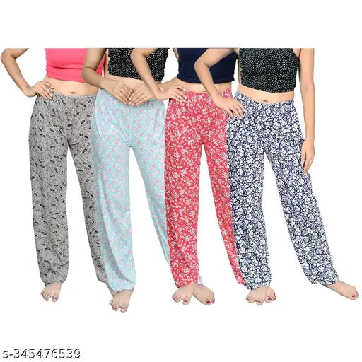 Womens cotton pajamas, 4 piece set, lower waist daily wear pattern, size S-L