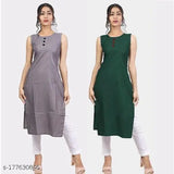 Colorblocked cotton sleeveless Aagyeyi women's kurtis, combo of M, L, XL & XXL sizes from India