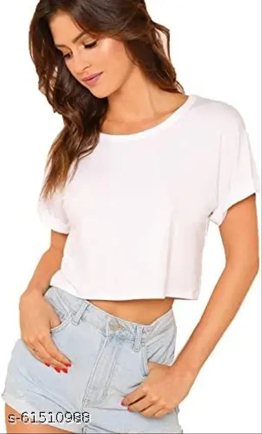 Women's 100% ring spun cotton crop top, round neck short sleeve, solid color