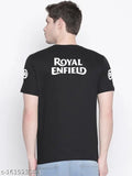 Organic Chics Black Royal Enfield graphic printed men's t-shirt, short sleeves cotton with round neck and half sleeve design, size chart: S-38, M-40, L-42, XL-44, XXL-46