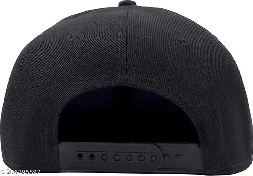 Black cotton adjustable strap cap for men and women, perfect for sports and outdoor activities. Unisex design fits everyone above 12 years. Quick dry and water repellent fabric." (89 characters)