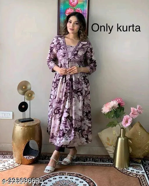 Purple printed sari, only kurti