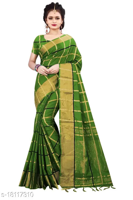 Attractive cotton silk saree, zari-woven free size, India-origin