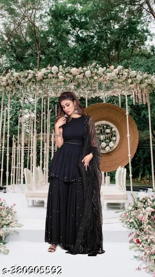 Black lace sari drape, traditional Indian bridal attire
