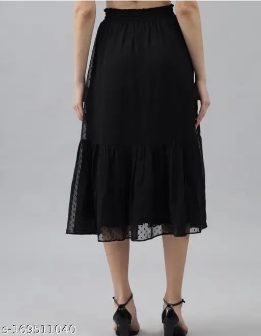 Georgette women's casual skirt, solid net, waist size 24-36 inches, length size 38-40 inches, Indian-made fashion skirt