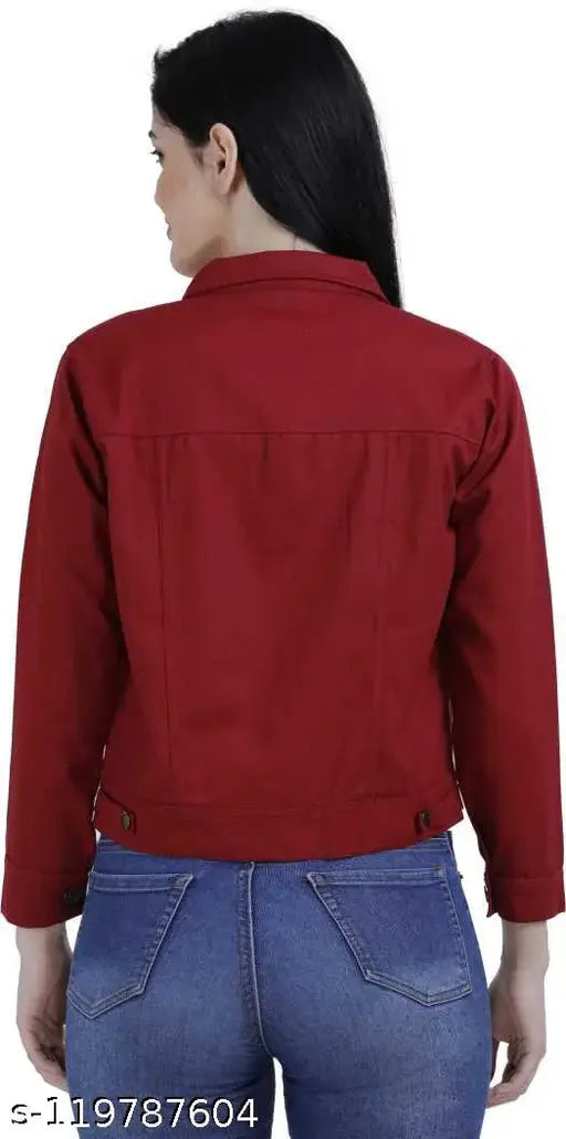 Denim jacket, solid color, full sleeve for women & girls (India), size S-XL, button front, spread collar, flap and chest pockets